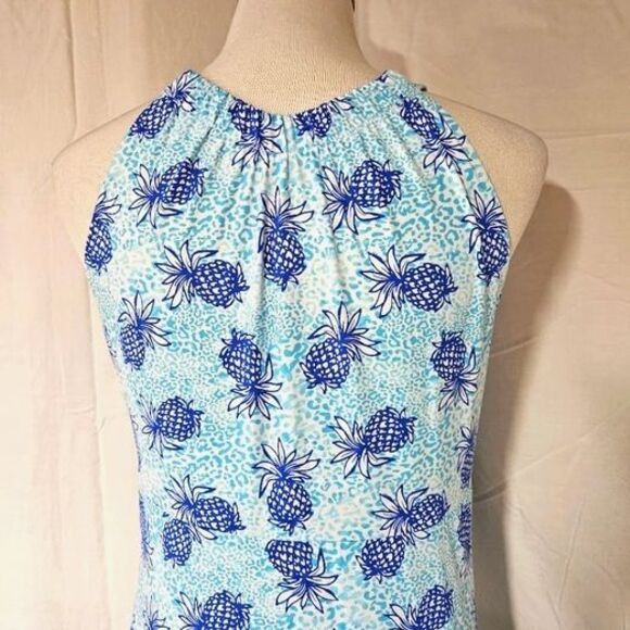 Blue and White Pineapple Print Maxi Dress - Picture 6 of 13
